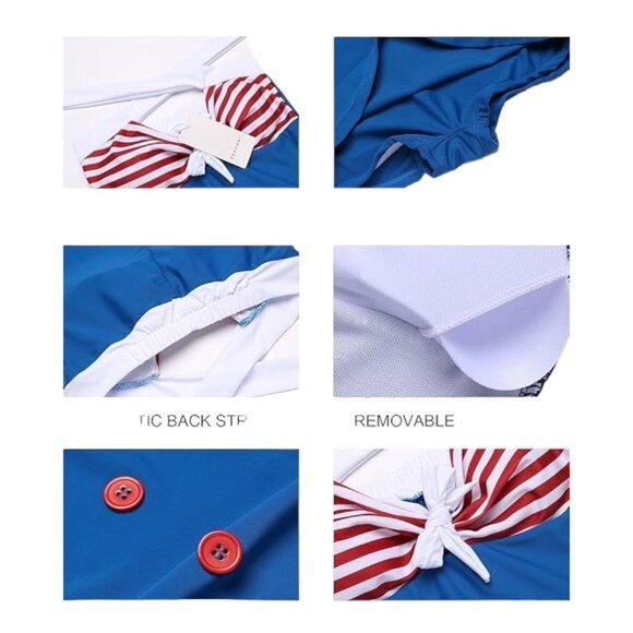 One Piece Plus Size XXL Navy Blue Red & White Vintage Style Halter Top Swimsuit - Picture 8 of 9